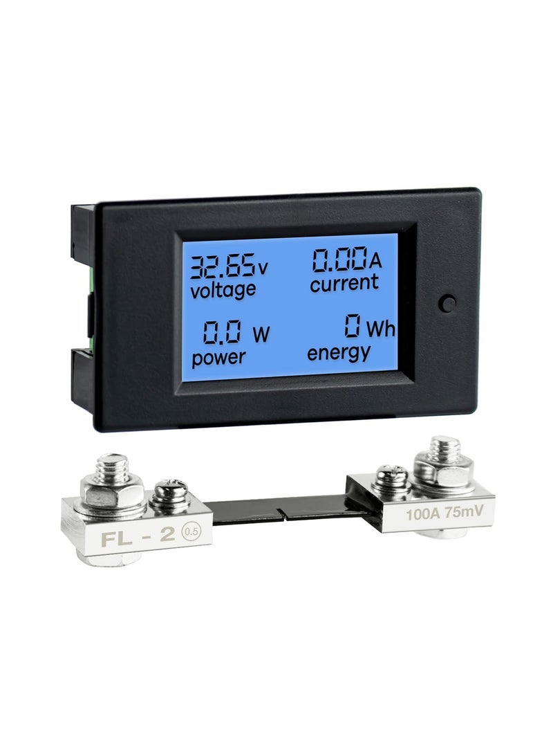 Zikra Digital Ammeter Voltmeter, DC 6.5-100V 0-100A LCD Display Digital Power Monitoring Meter, Voltage Current Power Energy Meter, Ammeter Voltmeter Multimeter with 100A Current Shunt - Image 1