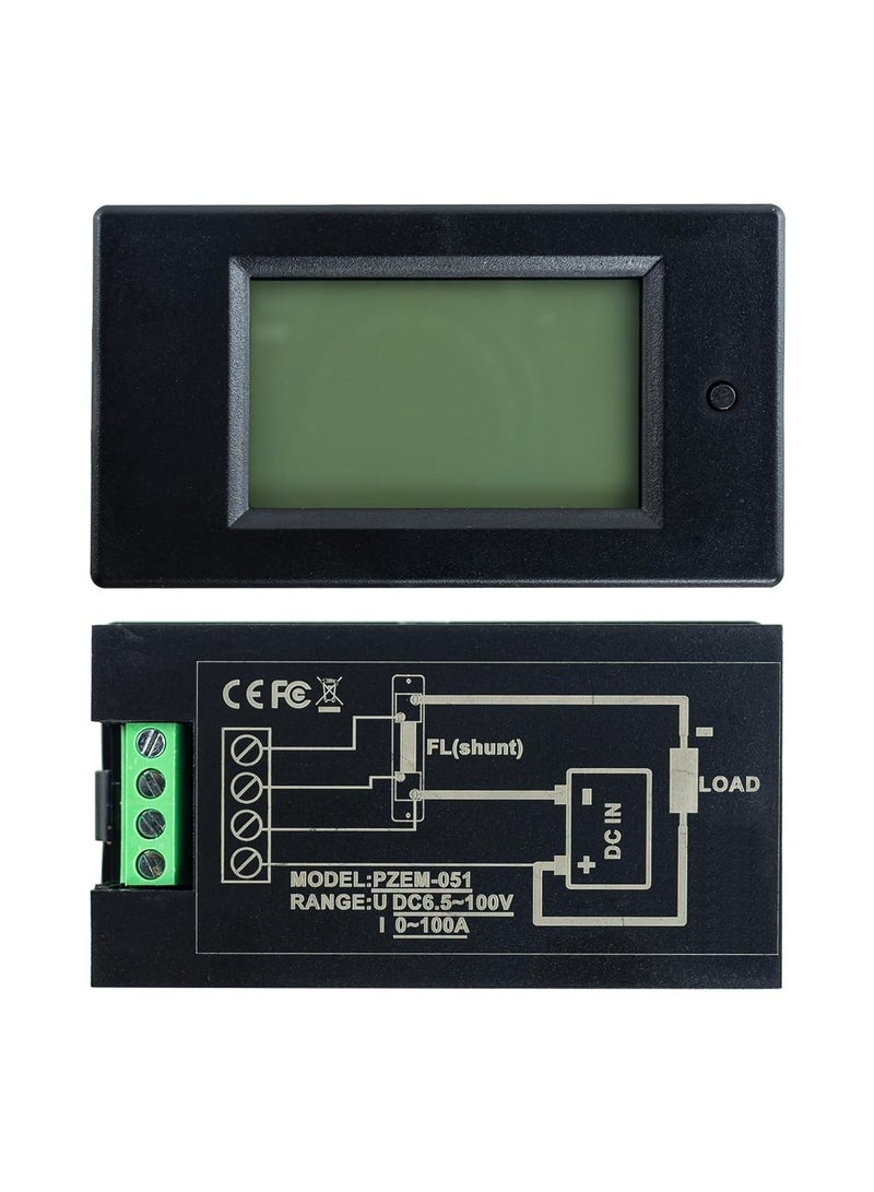 Zikra Digital Ammeter Voltmeter, DC 6.5-100V 0-100A LCD Display Digital Power Monitoring Meter, Voltage Current Power Energy Meter, Ammeter Voltmeter Multimeter with 100A Current Shunt - Image 2