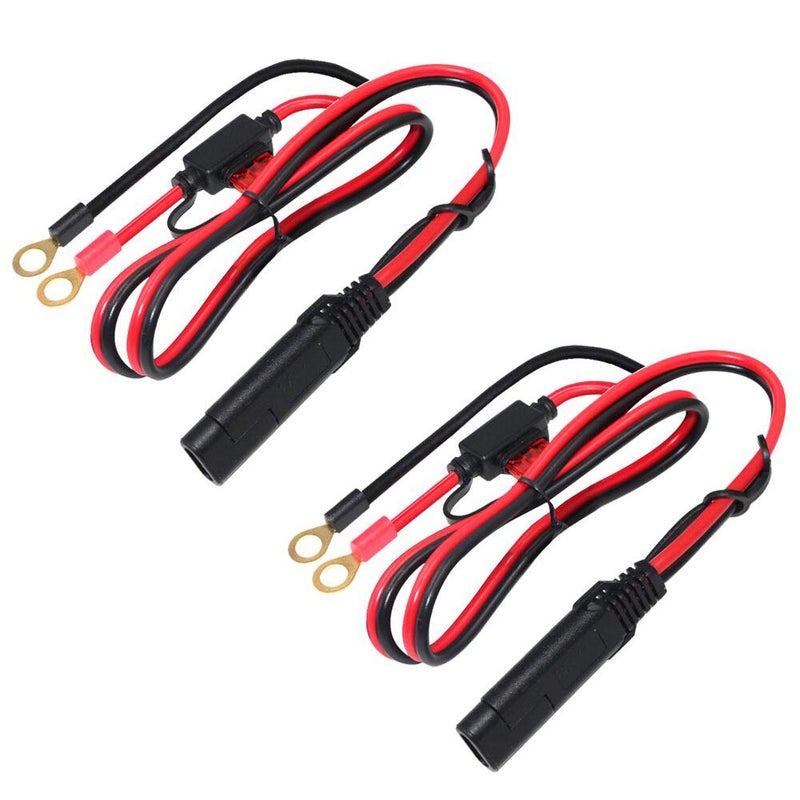 iMESTOU 2FT SAE O Ring Terminal Harness with 10A Fused 2Pin Quick Disconnect Plug 2PCSPack