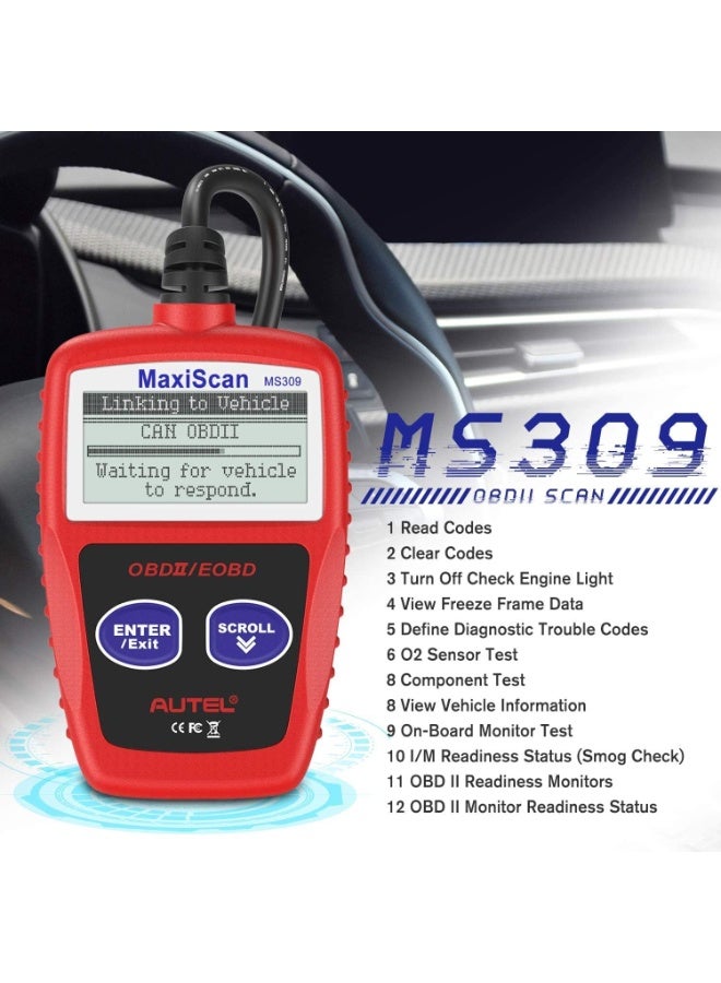 Autel Autel OBD2 Scanner MS309 Universal Car Engine Fault Code Reader, Check Engine Light and Emission Monitor Status, OBDII CAN Diagnostic Scan Tool  - Image 4