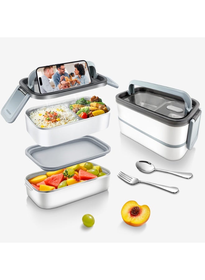 Adando 304 Stainless steel bento box Portable bento box with lids Double-deck thermal insulation lunch box food lunch container set Leak proof lunch box Microwave oven heating For Adults/Students