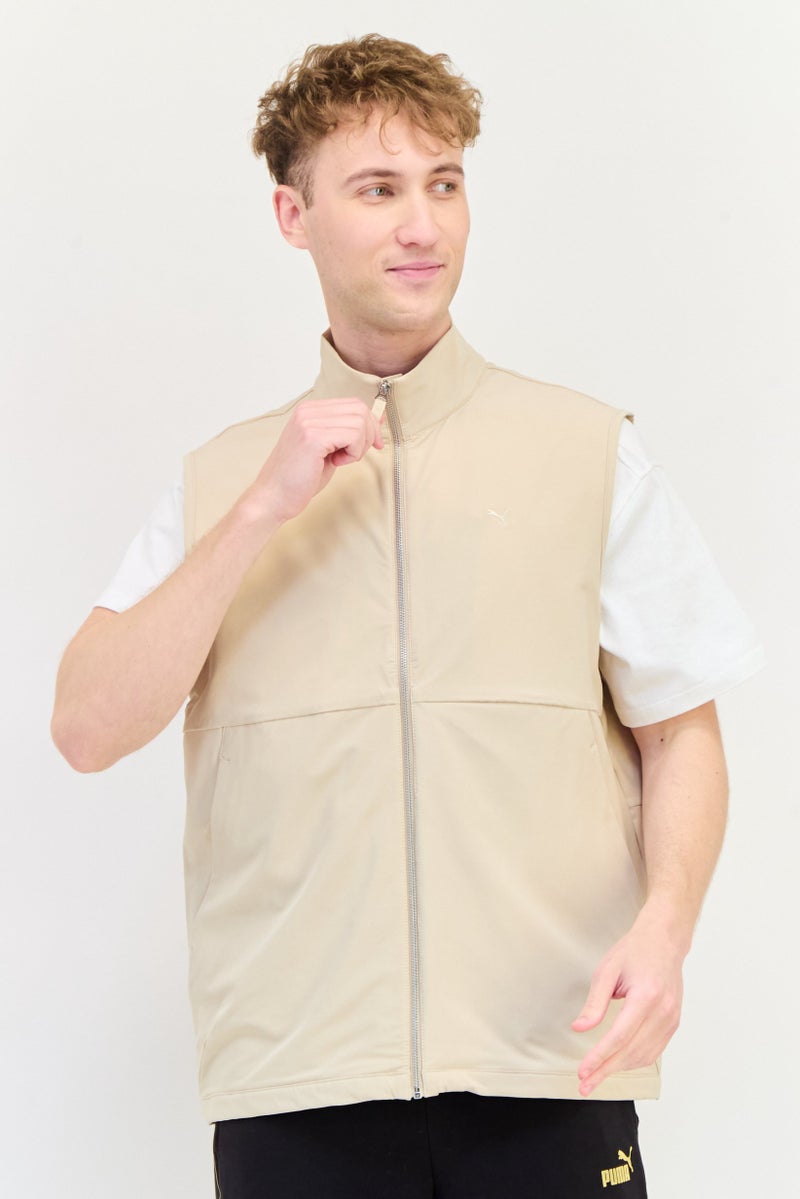 PUMA Men Sportswear Fit Embroidered Logo Outdoor Vest Jacket, Beige  - Image 1