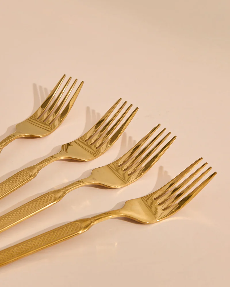REDTAG Gold Cake Fork Set Embossed (4 Piece)