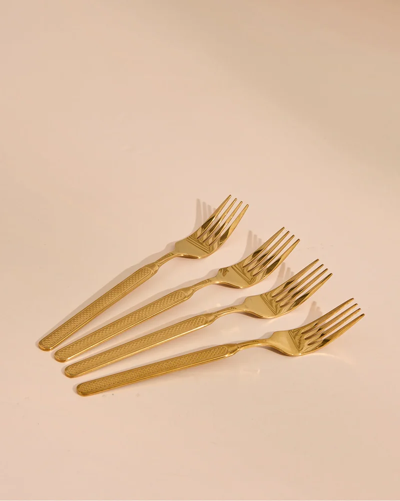 REDTAG Gold Cake Fork Set Embossed (4 Piece)