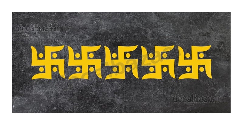 decalbazaar Swastik Simple Glossy Vinyl Sticker 6 x 6 Inches Yellow (Pack 5 Pcs) - Combo Pack (Code 17.75) - Image 1