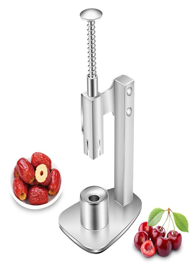 Casbomy Stainless Steel Red Dates Corer, Pit Remover, Olive Pitter Tool, Portable Fruit Corer Remover for Cherries, Hawthorn, Grape, Jujube (Silver, 7.28x3.74 inch) - Image 1