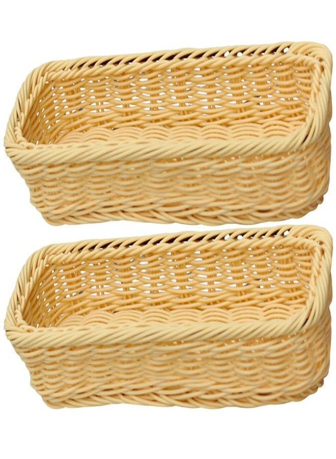 HEMOTON Plastic Storage Basket 2pcs Woven Kitchen Drawer Organizer Rattan Utensil Tray Silverware Tray Cutlery Storage Basket Sundry Organizer Basket Flatware for Kitchen Beige - Image 1