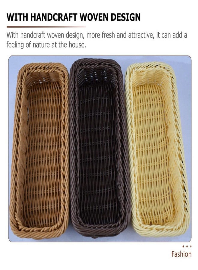 HEMOTON Plastic Storage Basket 2pcs Woven Kitchen Drawer Organizer Rattan Utensil Tray Silverware Tray Cutlery Storage Basket Sundry Organizer Basket Flatware for Kitchen Beige - Image 4