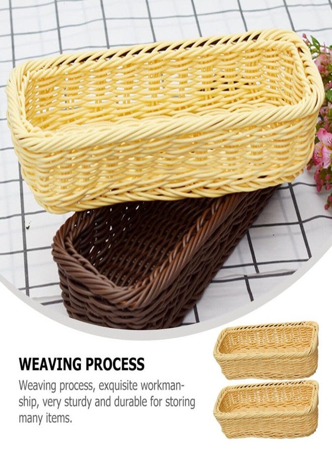 HEMOTON Plastic Storage Basket 2pcs Woven Kitchen Drawer Organizer Rattan Utensil Tray Silverware Tray Cutlery Storage Basket Sundry Organizer Basket Flatware for Kitchen Beige - Image 5