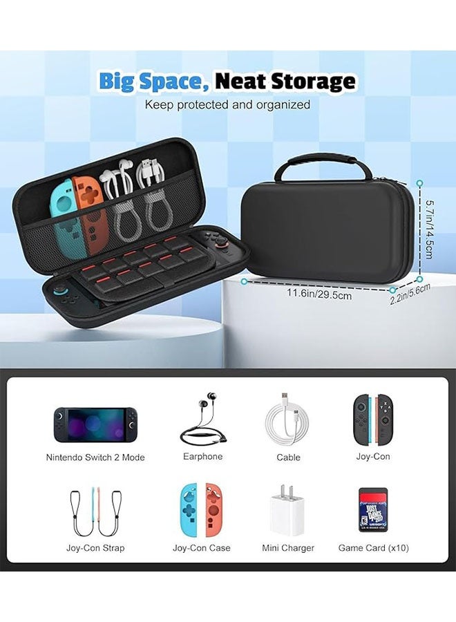 Switch 2 Carrying Case with 12 Game Card Slots, Hard Portable Travel Case Storage Bag Protective Pounch for 2025 Nintendo Switch 2 Console and Accessories, Black - Image 5