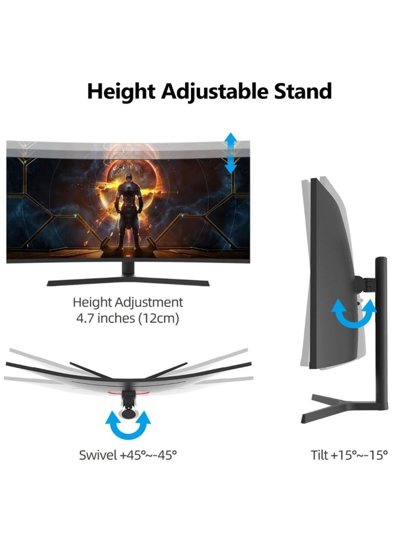 34 Inch WQHD Curved Monitor, 165Hz, 4K,VA, AMD FreeSync, Height Adjust PC Monitor, 1ms (MPRT), Curve 1500R, FreeSync Premium, LED Display High Contrast Ratio HDMI & DP Interface 10 bit Color Wide View