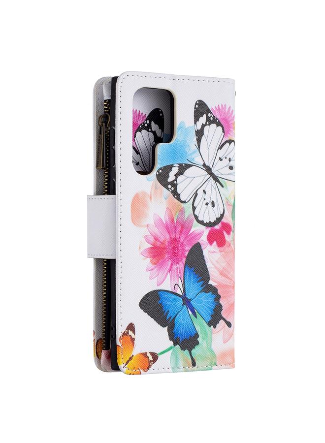 اس-توب جراب لهاتف Samsung Galaxy S22 Ultra 5G بنمط رسم ملون وسحاب وغطاء جلدي قابل للطي أفقيًا مع حامل وفتحات للبطاقات ومحفظة - Image 3