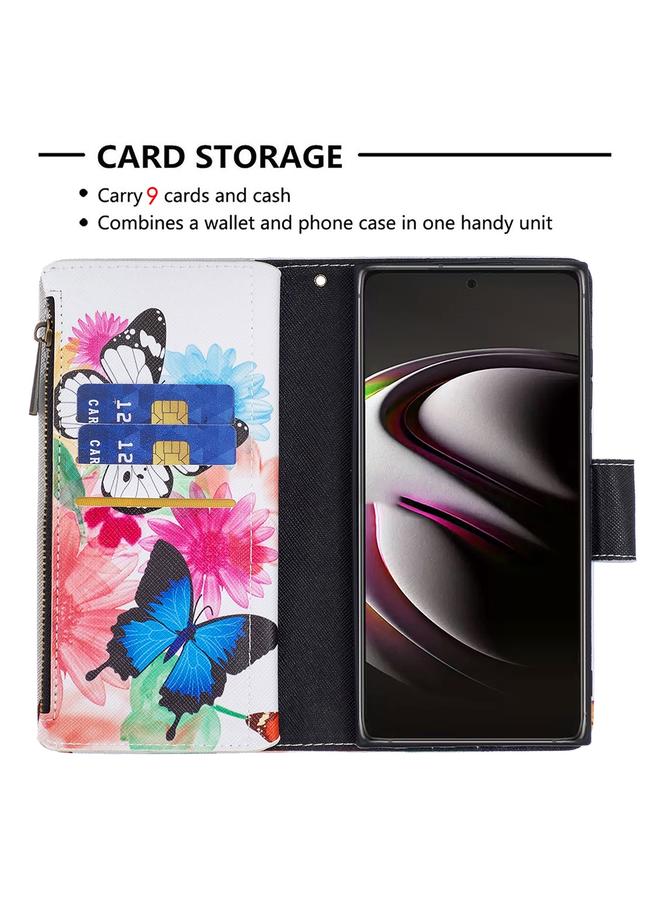 اس-توب جراب لهاتف Samsung Galaxy S22 Ultra 5G بنمط رسم ملون وسحاب وغطاء جلدي قابل للطي أفقيًا مع حامل وفتحات للبطاقات ومحفظة - Image 5