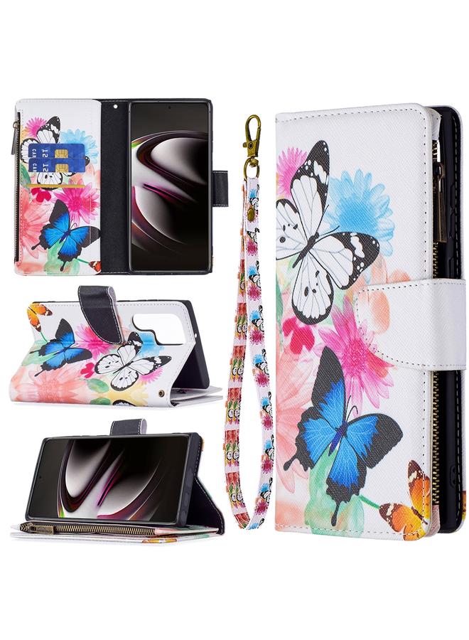 اس-توب جراب لهاتف Samsung Galaxy S22 Ultra 5G بنمط رسم ملون وسحاب وغطاء جلدي قابل للطي أفقيًا مع حامل وفتحات للبطاقات ومحفظة - Image 1