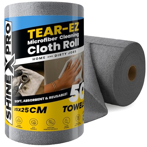 ShineXPro Microfiber Cleaning Cloth Roll, 50Pcs, 10000 Times Washable - 10X Cheaper Than Paper Kitchen Towel Roll - Ultra Absorbent Lint Free Microfiber Cleaning Cloth for Kitchen - Tearable, Reusable - Image 1