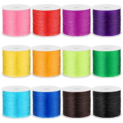 PAXCOO 12 Rolls Elastic Crystal Tec String for Bracelets 08 MM Stretch Bead String Cord Jewelry Thread for Bracelets Necklaces Clay Beads Pony Beads Multiple Colors