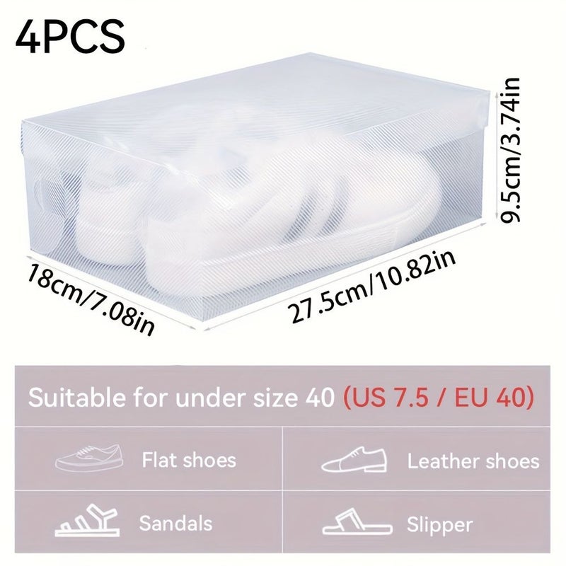 4pcs Transparent Shoe Storage Boxes Stackable Flip Top Sneaker Organizer - Image 3