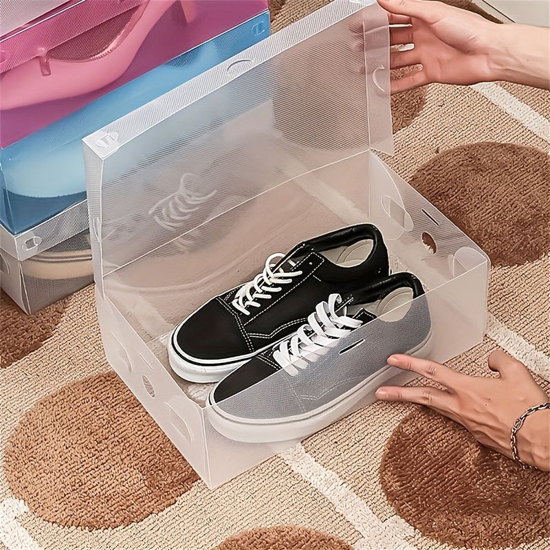 4pcs Transparent Shoe Storage Boxes Stackable Flip Top Sneaker Organizer - Image 1