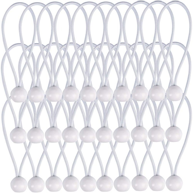 AOPRIE 30 Pack Bungee Balls White Ball Bungee Heavy Duty Heavyweight 9inches Tarp Bungee Cords Weather Resistant Tie Down Strap 4mm Thickness for Camping Tents Cargo Holding Wire and Hoses