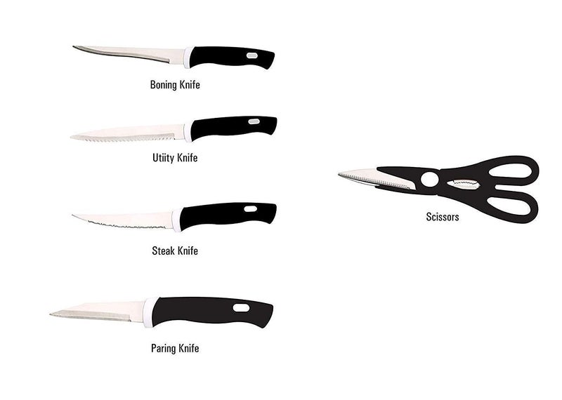 Nirvik Chopping Board with Knife Set and Scissor 6 Piece Stainless Steel Kitchen Knife Knives Set with Knife Scissor Wooden Chopping BoardSilver BlackStainless Steel - Image 3