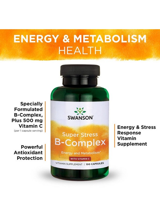 SWANSON Vitamin Bcomplex W/ Vitamin C Natural Supplement Promoting Stress Relief Energy Support & Aiding Immune Health May Support Metabolism & Nervous Health (100 Capsules) - Image 5