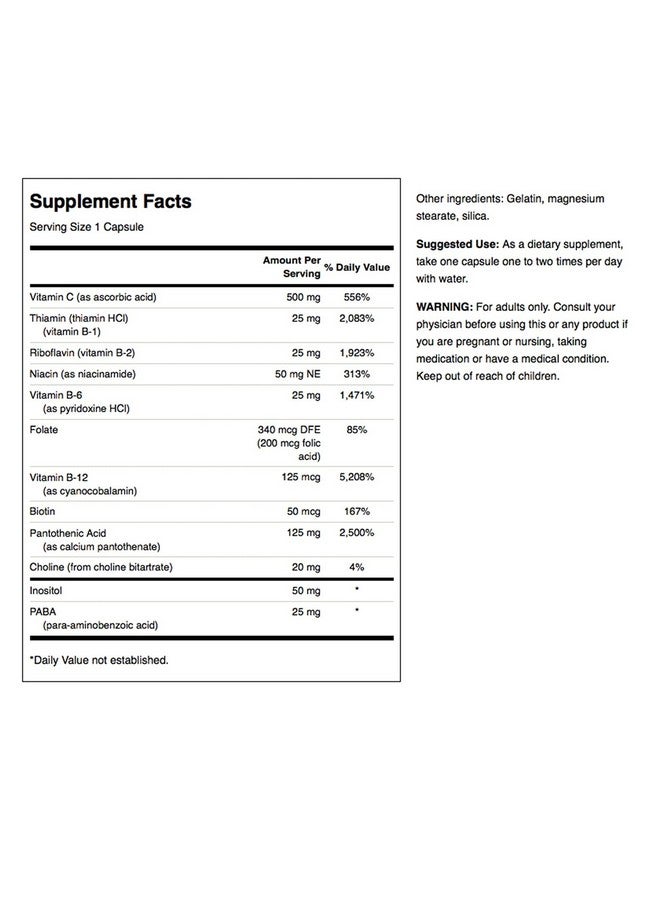 SWANSON Vitamin Bcomplex W/ Vitamin C Natural Supplement Promoting Stress Relief Energy Support & Aiding Immune Health May Support Metabolism & Nervous Health (100 Capsules) - Image 4