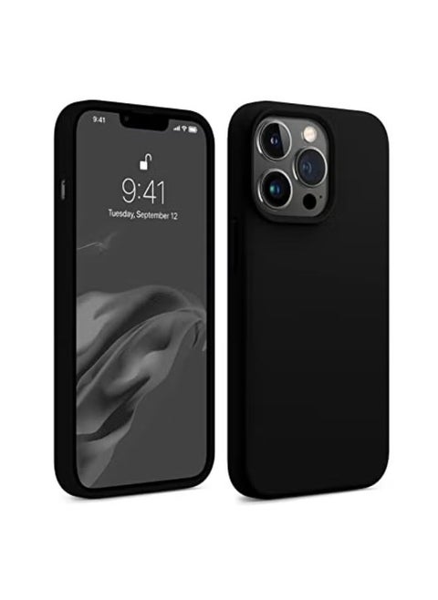 Compatible with iPhone 13 Pro Max Liquid Silicone 3 Layers Soft Gel Rubber Cover Full Coverage Slim Protective Shockproof Phone Case with Highest Quality Anti-Scratch Microfiber Lining - Black