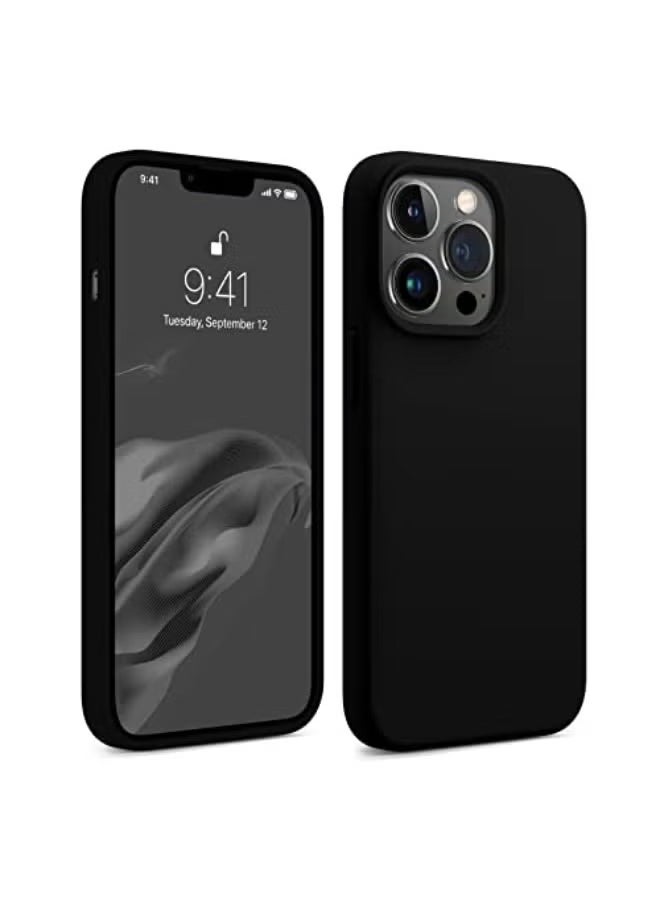 Generic - Compatible with iPhone 13 Pro Max Liquid Silicone 3 Layers Soft Gel Rubber Cover Full Coverage Slim Protective Shockproof Phone Case with Highest Quality Anti-Scratch Microfiber Lining - Black - Image 1