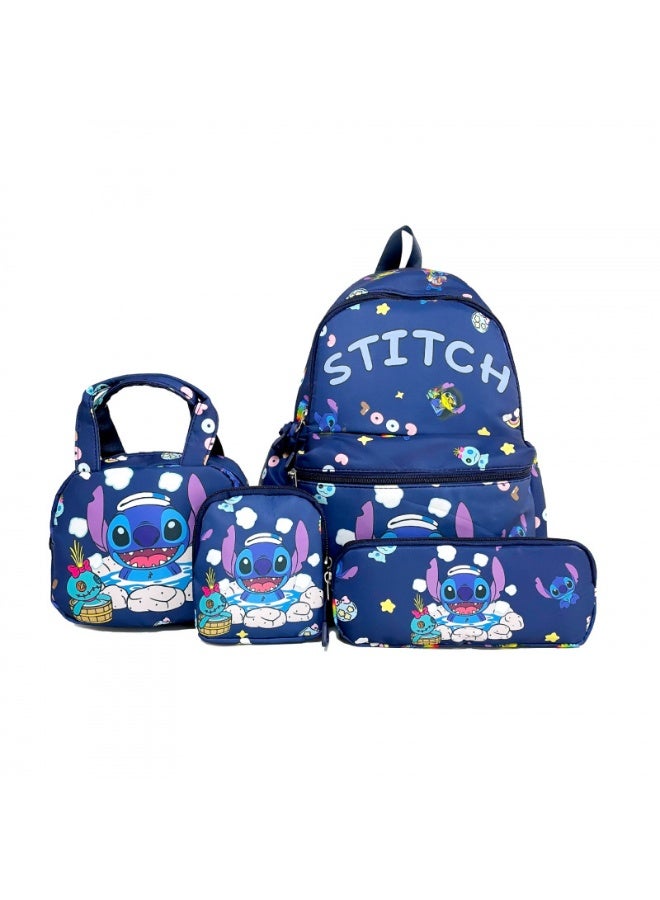 4 piece Lilo & Stitch Kids Backpack 4 Piece School Set | Backpack, Lunch Box, Pencil Case & Hand Bag|Back to School Set, Schoolbag Set