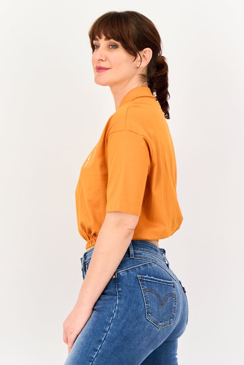 ONLY Women Pointed Collar Long Sleeve Graphic Print Blouse, Dark Orange - Image 2