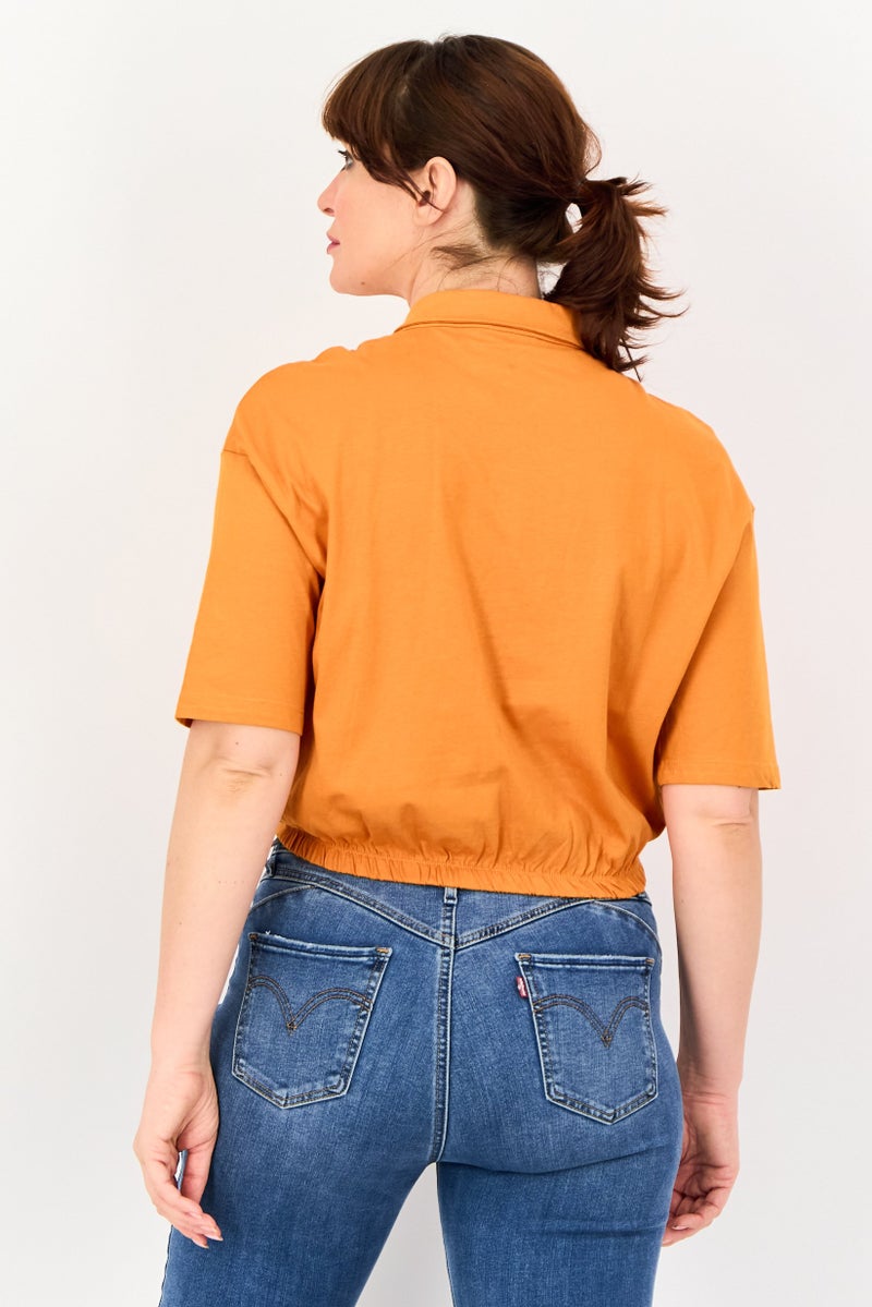 ONLY Women Pointed Collar Long Sleeve Graphic Print Blouse, Dark Orange - Image 3