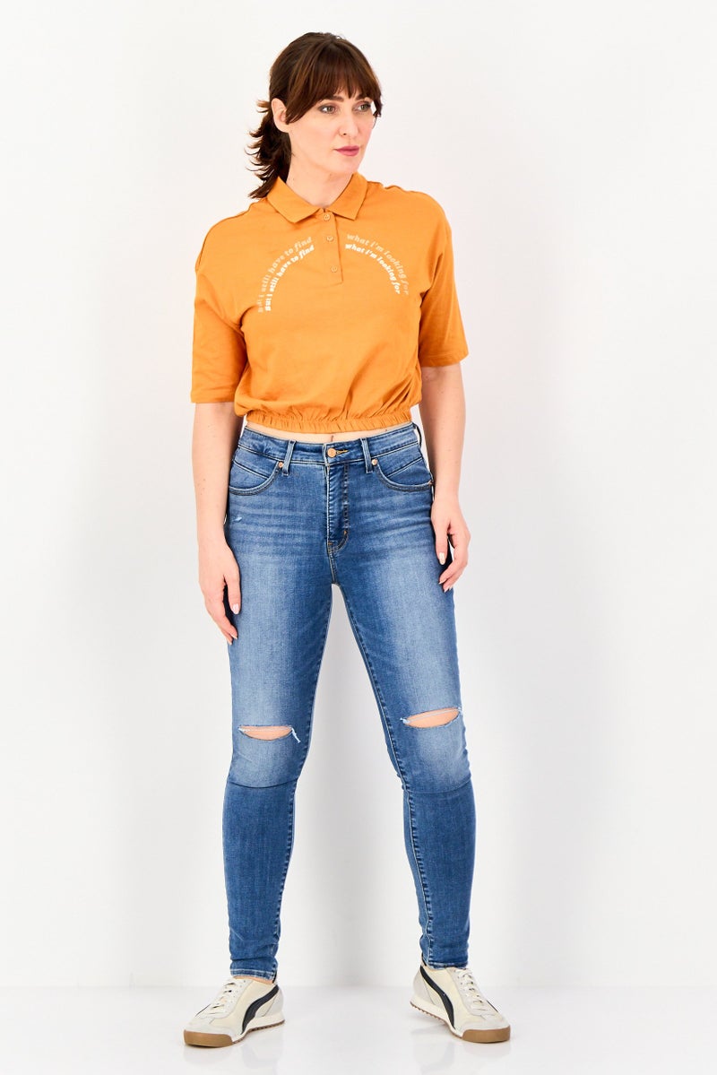 ONLY Women Pointed Collar Long Sleeve Graphic Print Blouse, Dark Orange - Image 4