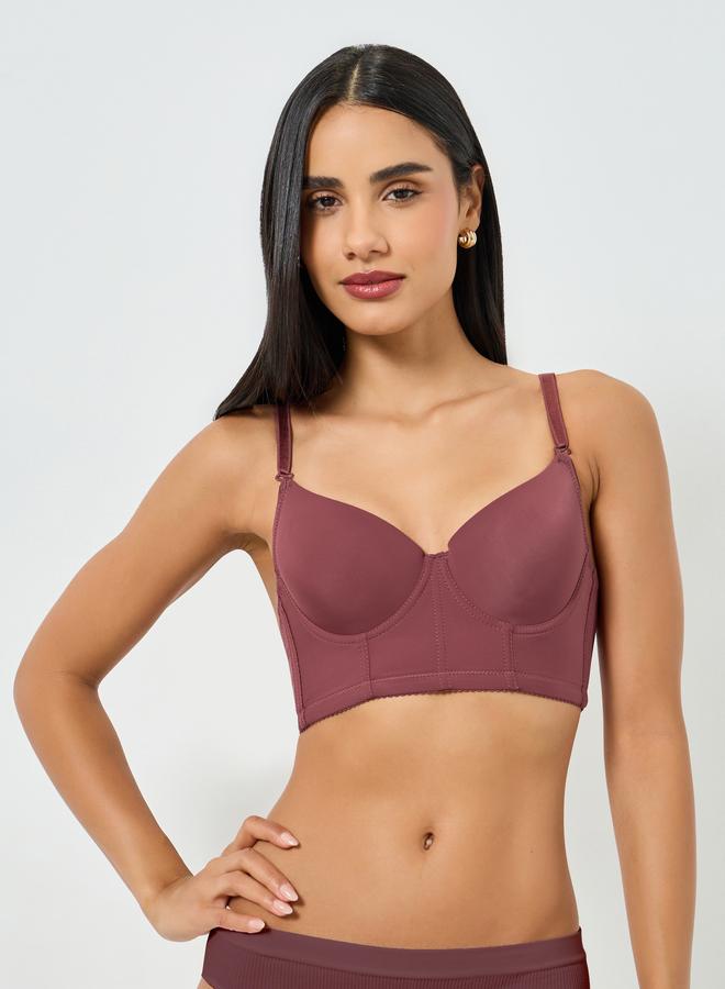 Take Two Burgundy Longline Padded Wired Bra - Image 1
