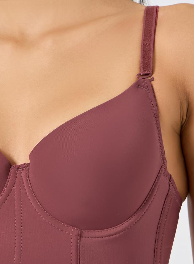 Take Two Burgundy Longline Padded Wired Bra - Image 3