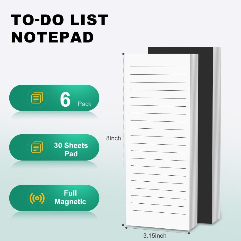 Nichela Magnetic Notepads Note Pads for Fridge with Full Magnet Back, 180 Sheets Colored Lined Refrigerator Notepad, 30 Sheets Per Pad for Grocery List, Shopping List, Office, Home, To-Do Lists & Memos - Image 2