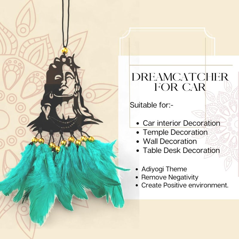 Jiyu Creation Car Hanging Ornament adiyogirama Dream Catcher for Positive Energy Rearview Mirror Charm Home and Temple Decor Durable Acrylic with Original Feathers - Image 4