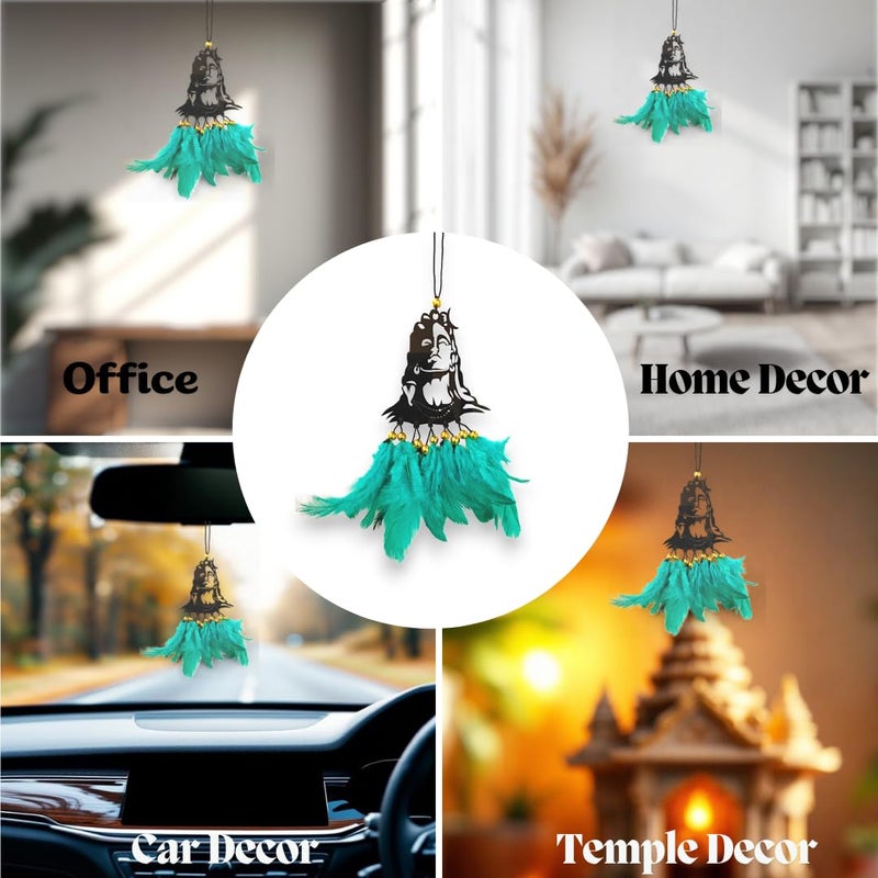 Jiyu Creation Car Hanging Ornament adiyogirama Dream Catcher for Positive Energy Rearview Mirror Charm Home and Temple Decor Durable Acrylic with Original Feathers - Image 3