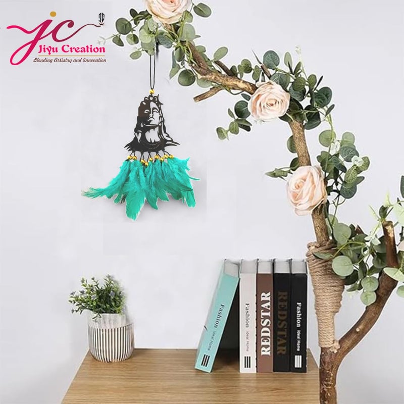 Jiyu Creation Car Hanging Ornament adiyogirama Dream Catcher for Positive Energy Rearview Mirror Charm Home and Temple Decor Durable Acrylic with Original Feathers - Image 2