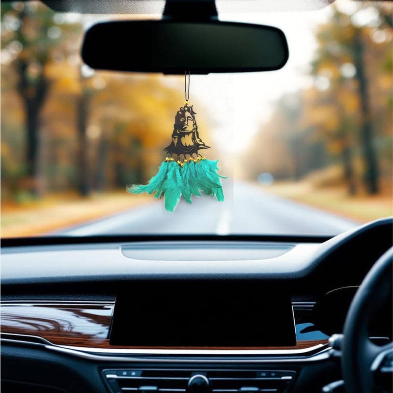 Jiyu Creation Car Hanging Ornament adiyogirama Dream Catcher for Positive Energy Rearview Mirror Charm Home and Temple Decor Durable Acrylic with Original Feathers - Image 1