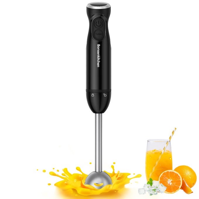 HAND BLENDER 12 SPEEDS IMMERSION BLENDER HANDHELD STICK BLENDER ELECTRIC WITH STAINLESS STEEL BLADE FOR MAKING BABY FOOD SOUPS SAUCE HB3201 BLACK