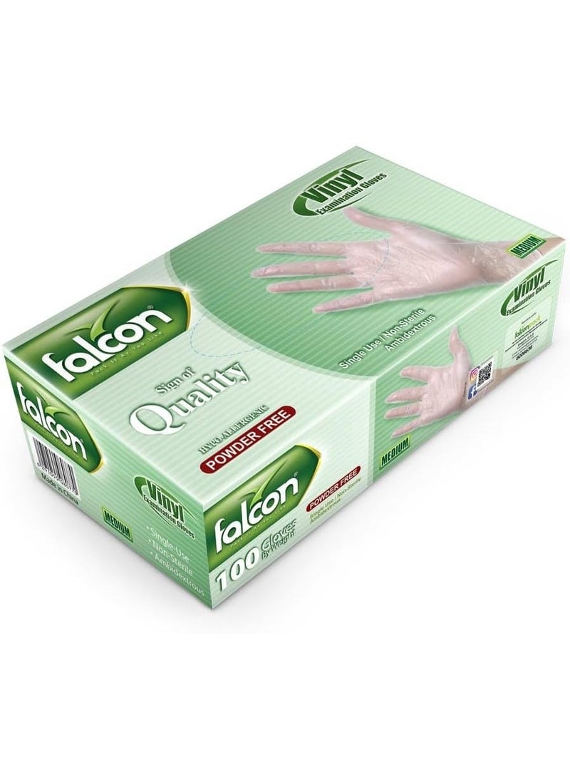 Falcon Clear Powder-Free Vinyl Disposable Gloves, Medium Size, Food Safe & Multipurpose Use, Transparent Protective Gloves for Cleaning, Cooking, Kitchen, Salon & Household Tasks - Image 1