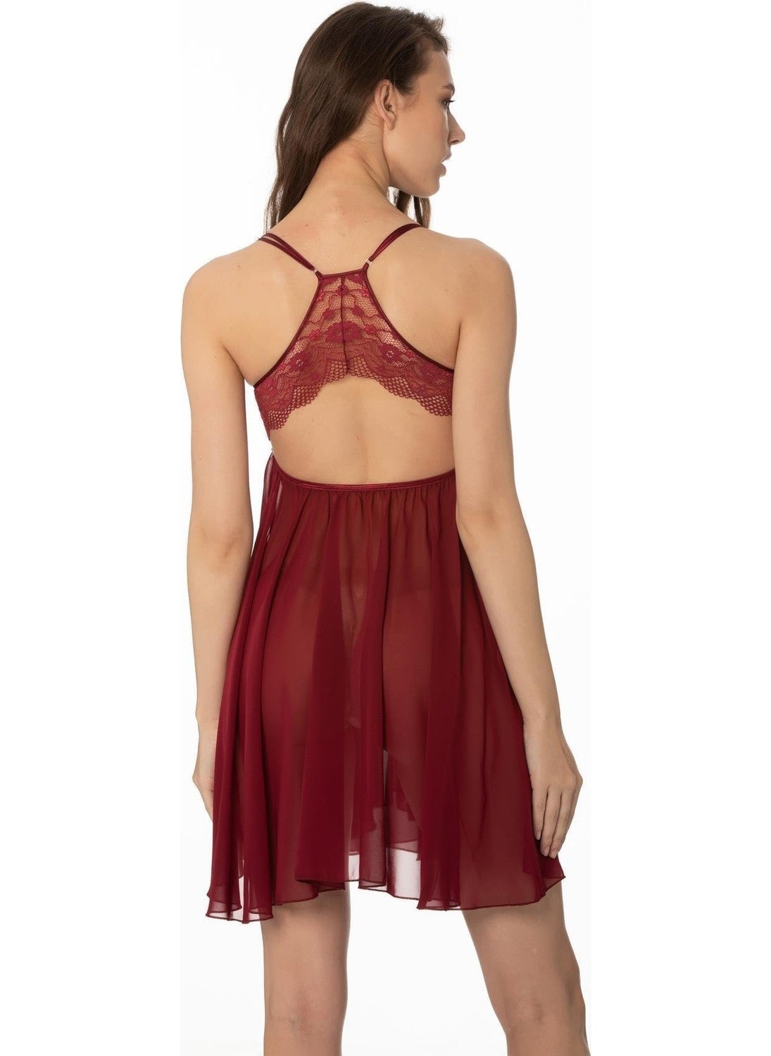 pierre cardin - 880 Women's Chiffon Lace Nightgown - Claret Red - Image 1