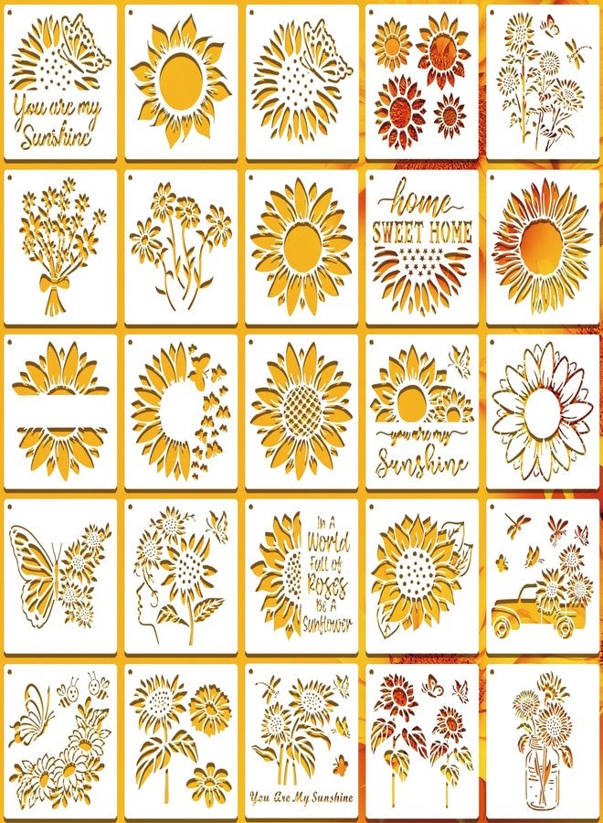 SUNFEEL 25 Pieces Sunflower Stencils for Painting - Sunflower Templates 6 x 6 Inch Reusable Painting Stencils, DIY Craft Stencils for Painting on Furniture, Canvas, Walls, Home Decor - Image 1