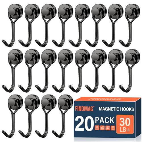 FINDMAG Black Magnetic Hooks 30lbs Strong Magnetic Hooks for Refrigerator 2026 Cruise Ship Essentials Swivel Swing Magnet Hooks for Garage Home Organizaton Whiteboard Office Supplies 20 Pack - Image 1