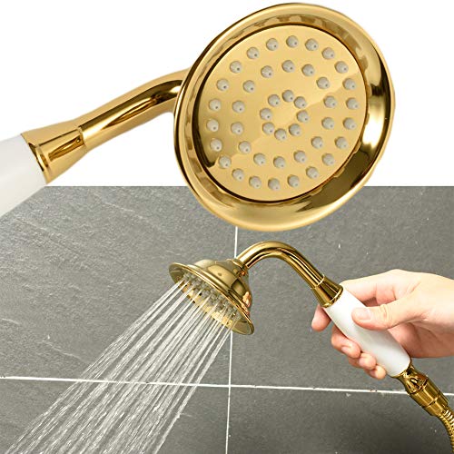 ENGA Vintage Hand-held Shower Rain Sprayer Telephone Shaped Ceramic Shower Head with 59 Inch Hose for Bathroom (Gold Finish) - Image 3