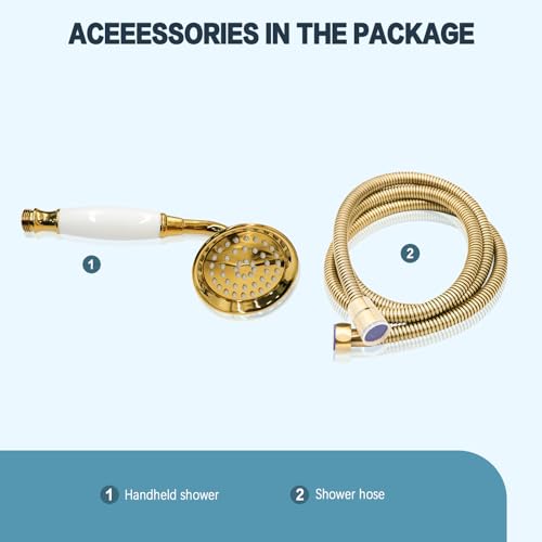 ENGA Vintage Hand-held Shower Rain Sprayer Telephone Shaped Ceramic Shower Head with 59 Inch Hose for Bathroom (Gold Finish) - Image 5