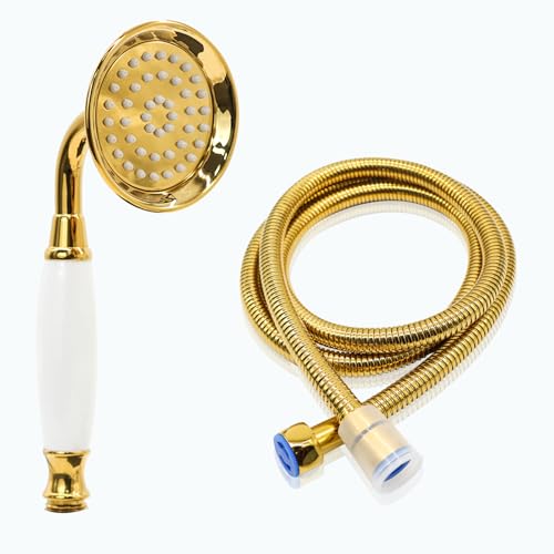 ENGA Vintage Hand-held Shower Rain Sprayer Telephone Shaped Ceramic Shower Head with 59 Inch Hose for Bathroom (Gold Finish) - Image 1