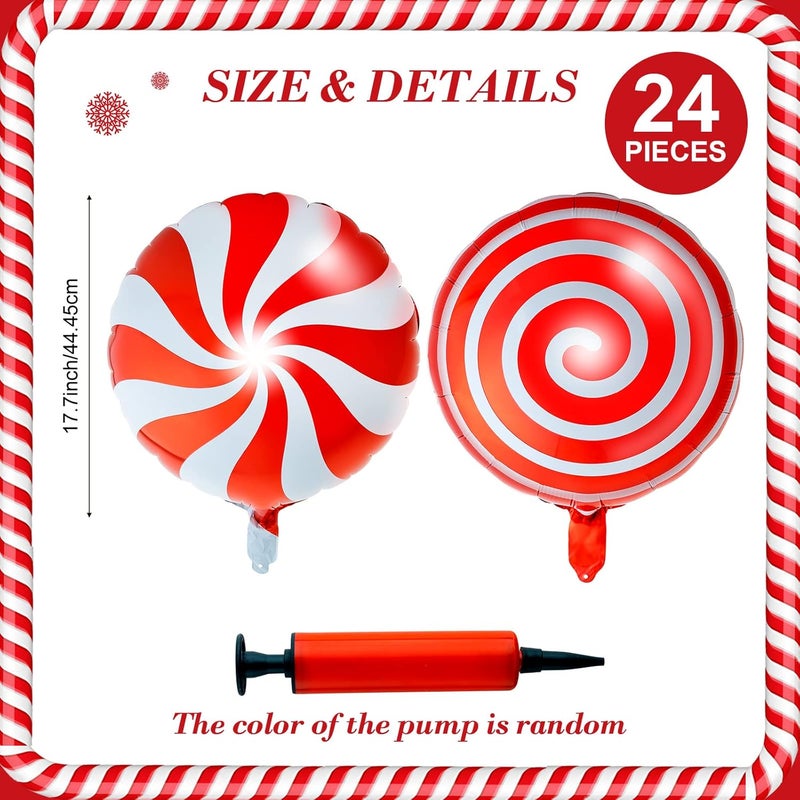 Vinsot 32Pcs Christmas Candy Cane Balloons Set Swirl Lollipop Foil Balloons Xmas Red Mylar Balloons Inflatable Candy Balloons Candy Decorations for Party Wedding Candies Theme Birthday Decor Supplies - Image 3