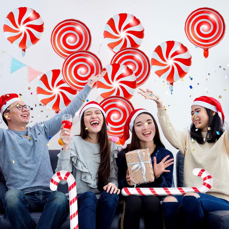 Vinsot 32Pcs Christmas Candy Cane Balloons Set Swirl Lollipop Foil Balloons Xmas Red Mylar Balloons Inflatable Candy Balloons Candy Decorations for Party Wedding Candies Theme Birthday Decor Supplies - Image 5