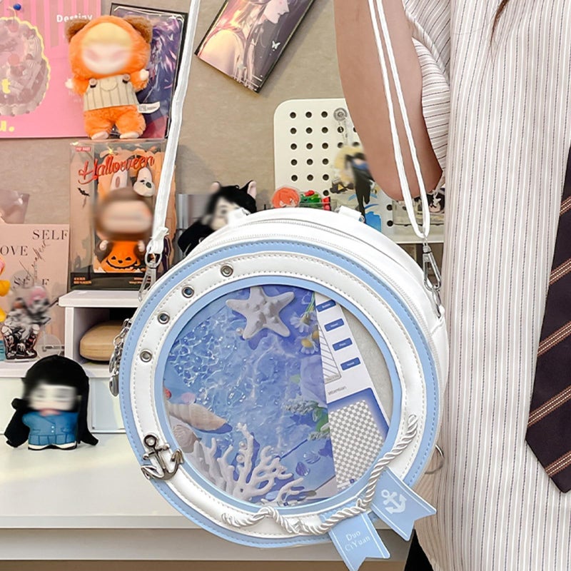 KeAiDMon Round ita Bag Shape Aesthetic Purse Cute Anime Sailor PU Leather Crossbody pin Bag - Image 2